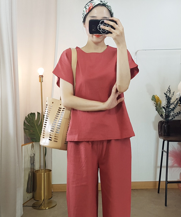 Linen two-piece blouse + wide pants