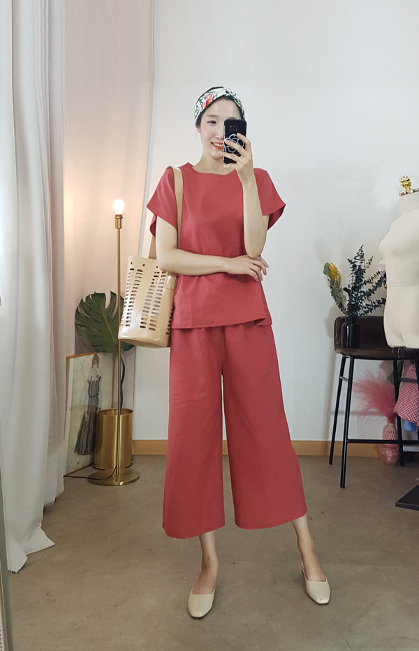 Linen two-piece blouse + wide pants