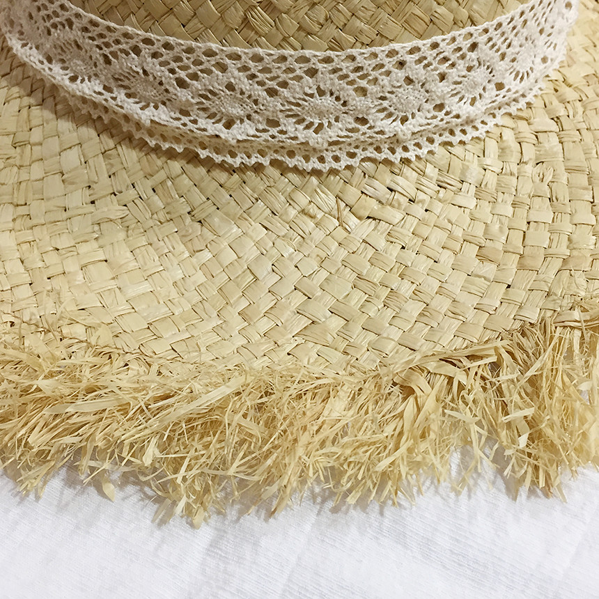 New Hat Lace Ribbon Raffia straw bucket Hat Women&