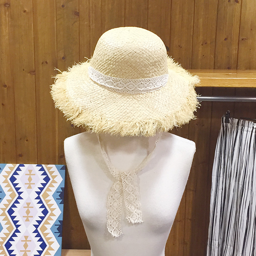 New Hat Lace Ribbon Raffia straw bucket Hat Women&