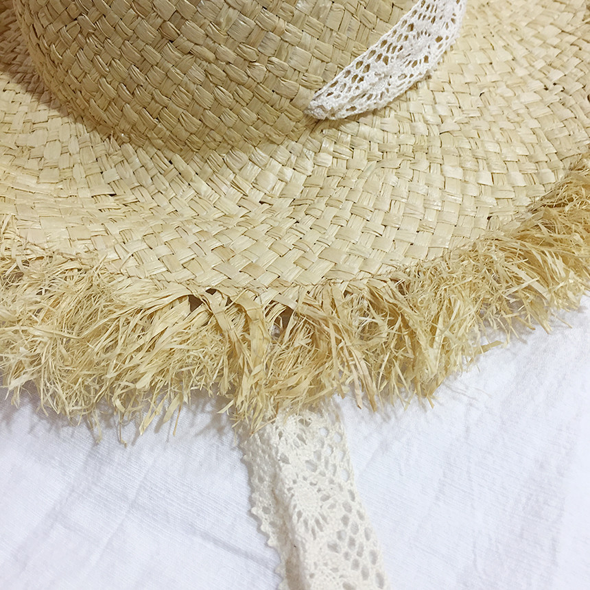 New Hat Lace Ribbon Raffia straw bucket Hat Women&