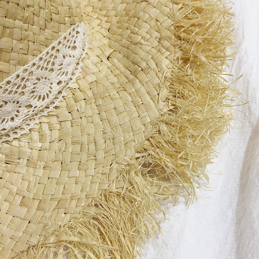 New Hat Lace Ribbon Raffia straw bucket Hat Women&