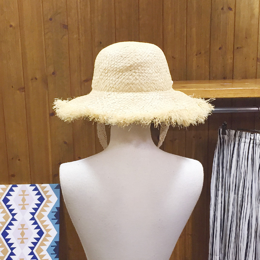 New Hat Lace Ribbon Raffia straw bucket Hat Women&