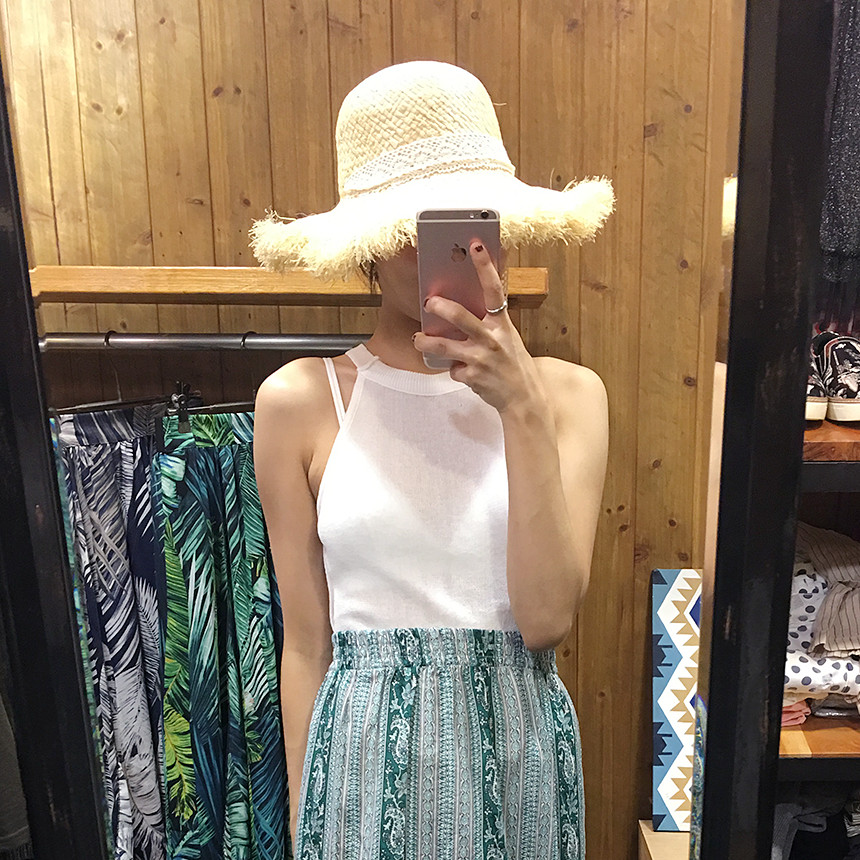 New Hat Lace Ribbon Raffia straw bucket Hat Women&