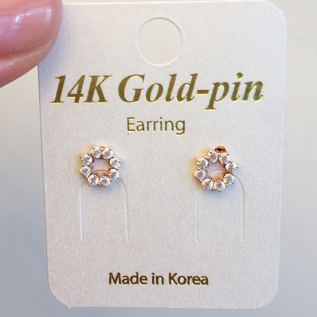 14K 골드핀 미니 도넛 큐빅귀걸이 - 상세 이미지 3