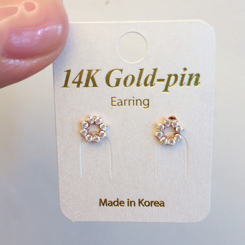 14K 골드핀 미니 도넛 큐빅귀걸이 - 상세 이미지 4