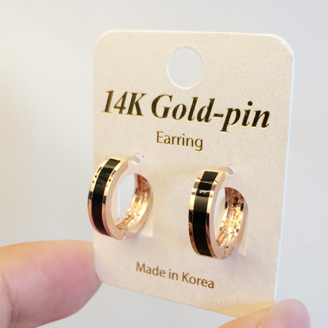 14K 골드핀 블랙 오닉스 링 원터치 직장인 금침귀걸이