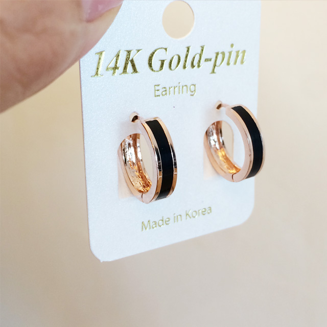 14K 골드핀 블랙 오닉스 링 원터치 직장인 금침귀걸이