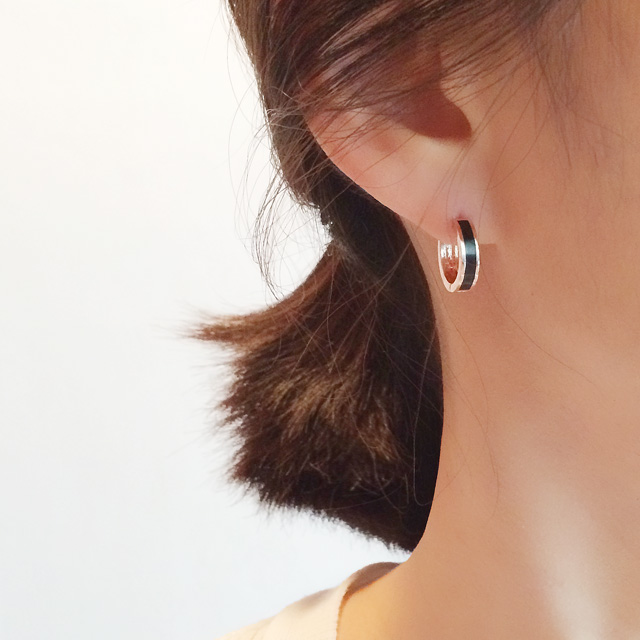 14K 골드핀 블랙 오닉스 링 원터치 직장인 금침귀걸이