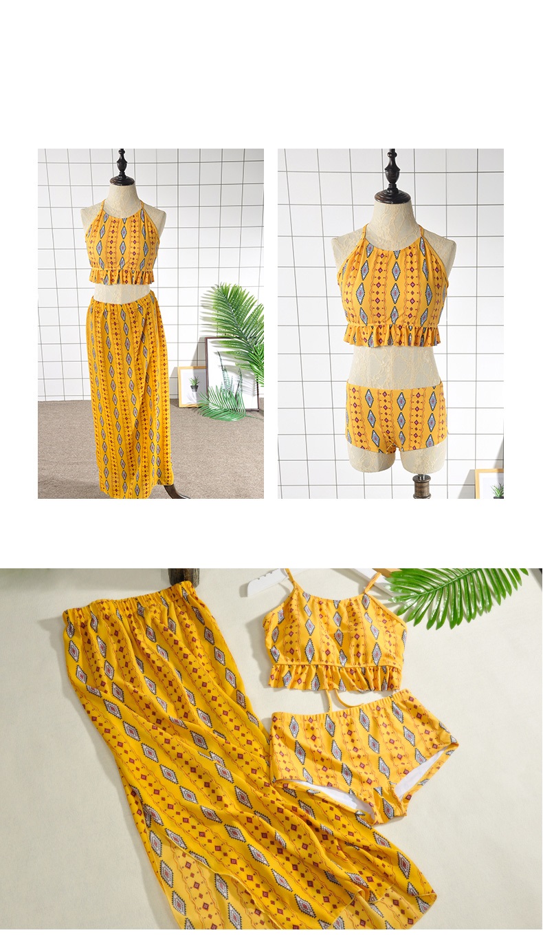 <b><p>Yellow Bohemian Three pieces bikini swimsuit</p></b><b><p>イエロー ボヘミアン スリーピース ビキニ 水着 エスニック ビーチスカート 清純</p></b><br /><br /><p align='center'>