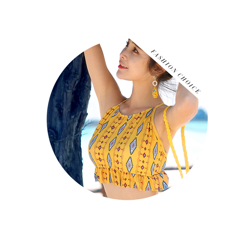 <b><p>Yellow Bohemian Three pieces bikini swimsuit</p></b><b><p>イエロー ボヘミアン スリーピース ビキニ 水着 エスニック ビーチスカート 清純</p></b><br /><br /><p align='center'>