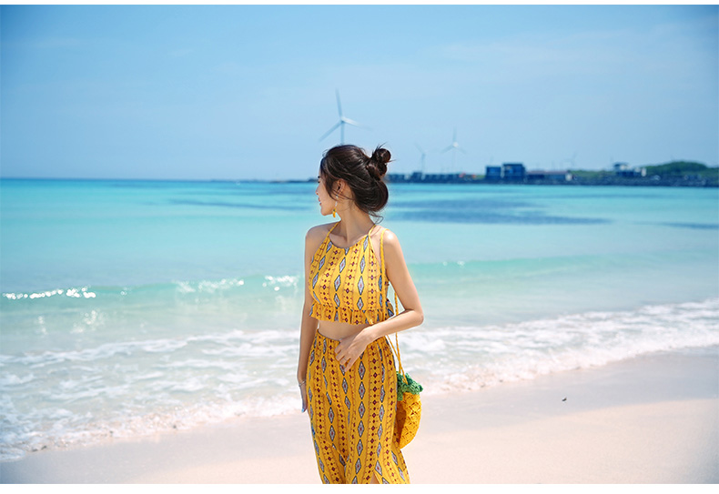 <b><p>Yellow Bohemian Three pieces bikini swimsuit</p></b><b><p>イエロー ボヘミアン スリーピース ビキニ 水着 エスニック ビーチスカート 清純</p></b><br /><br /><p align='center'>