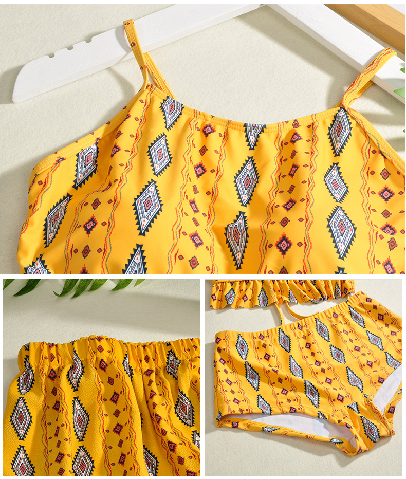 <b><p>Yellow Bohemian Three pieces bikini swimsuit</p></b><b><p>イエロー ボヘミアン スリーピース ビキニ 水着 エスニック ビーチスカート 清純</p></b><br /><br /><p align='center'>