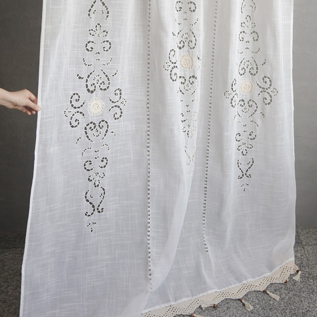 끌레어 린넨 자수 수술 포인트 레이스 창문 거실 암막 가리개 롱바란스 패널 커튼 150x180cm