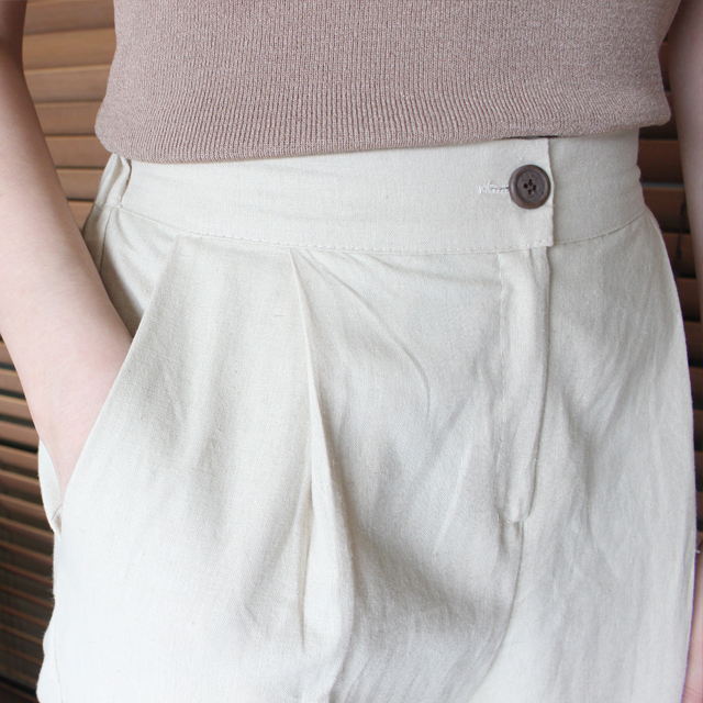 하이웨스트 밴딩 와이드팬츠 여성 린넨 배기팬츠 9부 와이드 슬랙스 썸머 바지 여자 통바지 - 상세 이미지 2