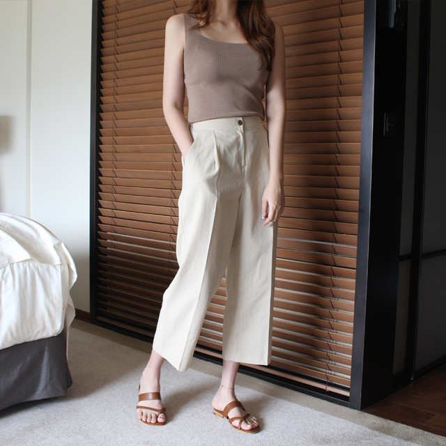 하이웨스트 밴딩 와이드팬츠 여성 린넨 배기팬츠 9부 와이드 슬랙스 썸머 바지 여자 통바지 - 상세 이미지 4