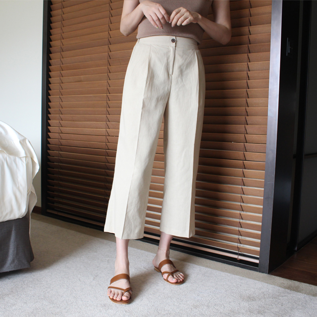 하이웨스트 밴딩 와이드팬츠 여성 린넨 배기팬츠 9부 와이드 슬랙스 썸머 바지 여자 통바지