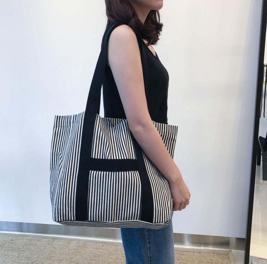 Stripe Sturdy Canvas Big Size Eco Bag Women Should