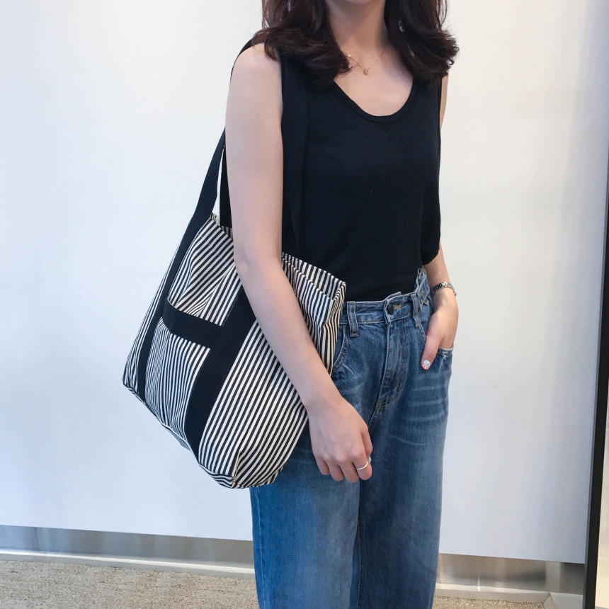 Stripe Sturdy Canvas Big Size Eco Bag Women Should