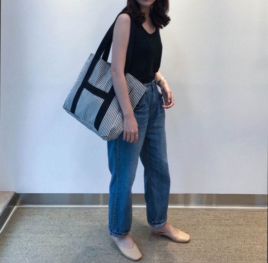 Stripe Sturdy Canvas Big Size Eco Bag Women Should