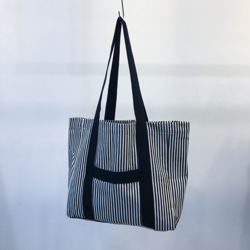 Stripe Sturdy Canvas Big Size Eco Bag Women Should