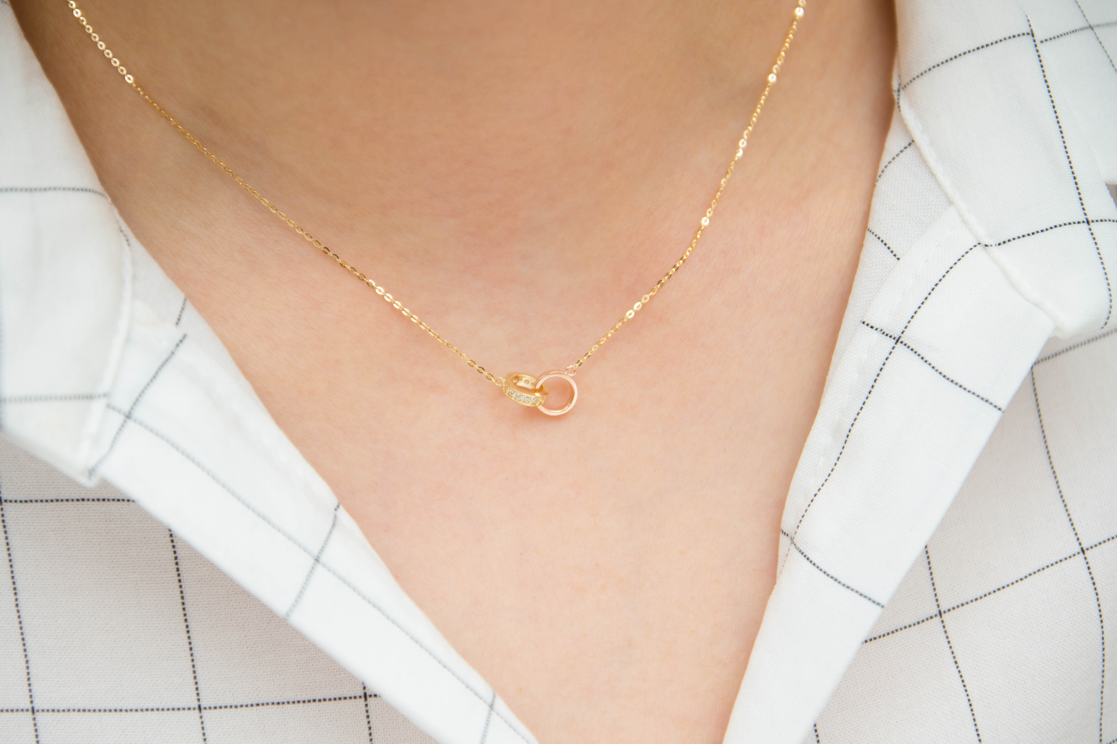 Serin Double Ring Necklace Ring 14k Integrated 14K