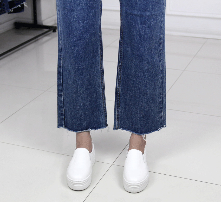 Korea Jeans Pants Hem Cut Pants Denim Wide Pants J