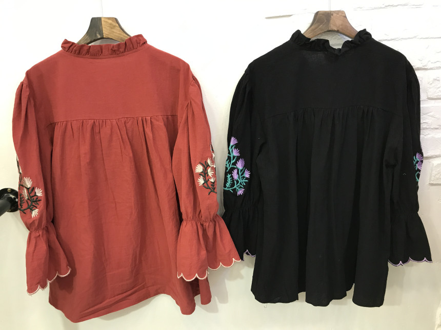 NEW FASHION LADY GIRL Blouse Wave embroidery blous