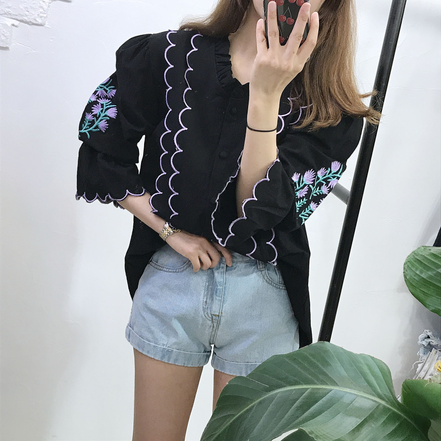 NEW FASHION LADY GIRL Blouse Wave embroidery blous