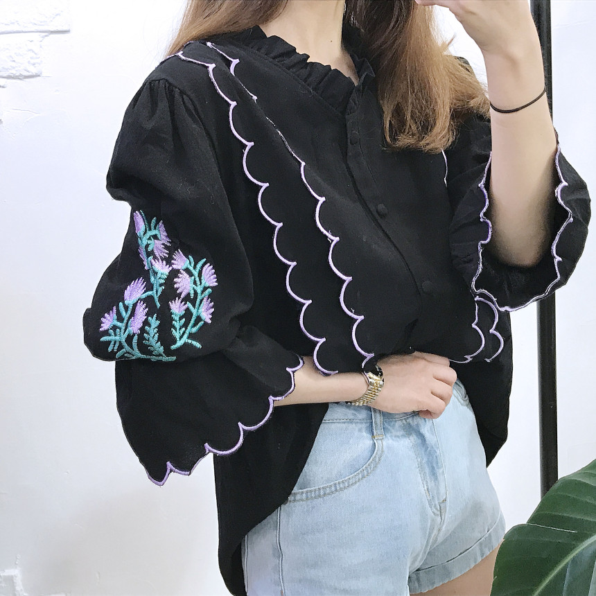 NEW FASHION LADY GIRL Blouse Wave embroidery blous