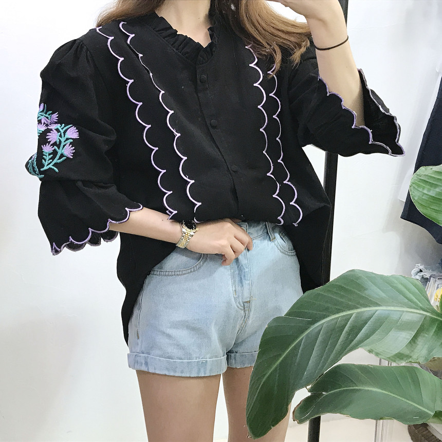 NEW FASHION LADY GIRL Blouse Wave embroidery blous