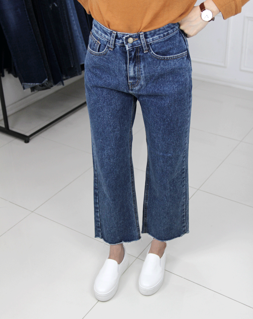 Korea Jeans Pants Hem Cut Pants Denim Wide Pants J