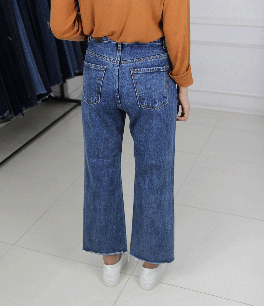 Korea Jeans Pants Hem Cut Pants Denim Wide Pants J