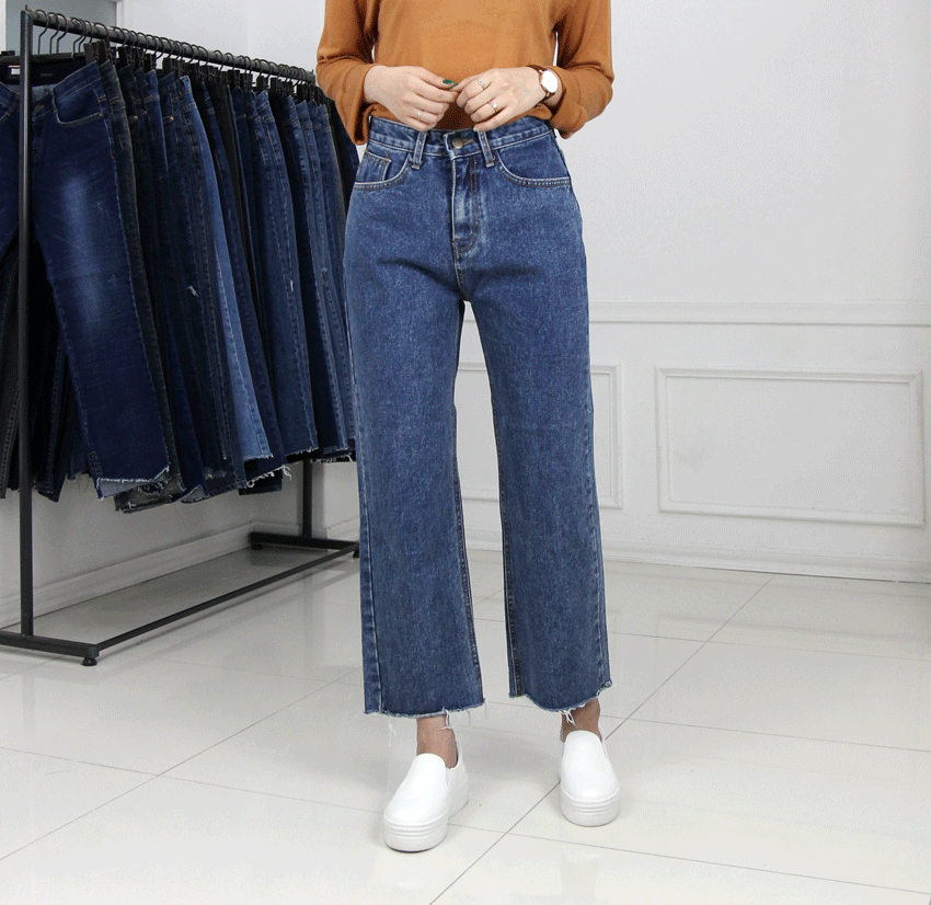 Korea Jeans Pants Hem Cut Pants Denim Wide Pants J