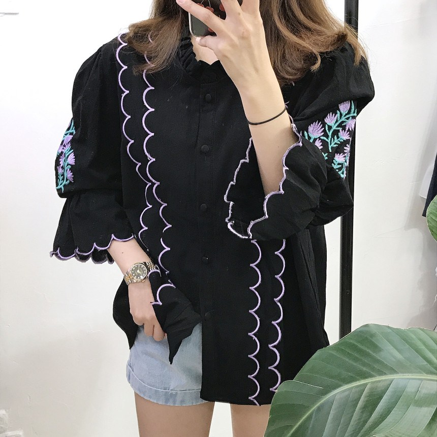 NEW FASHION LADY GIRL Blouse Wave embroidery blous