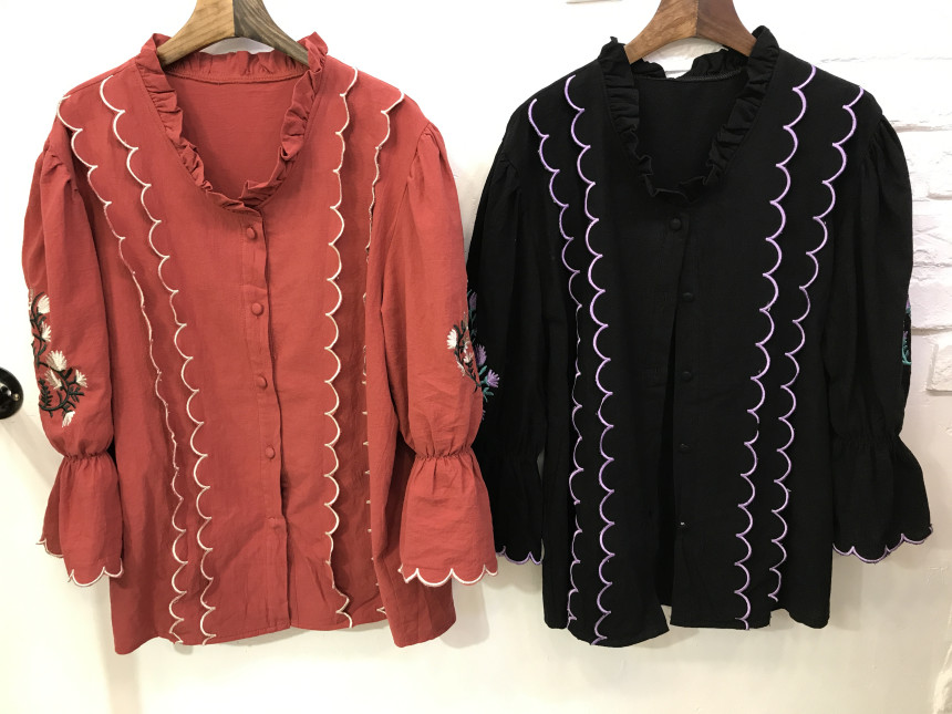 NEW FASHION LADY GIRL Blouse Wave embroidery blous