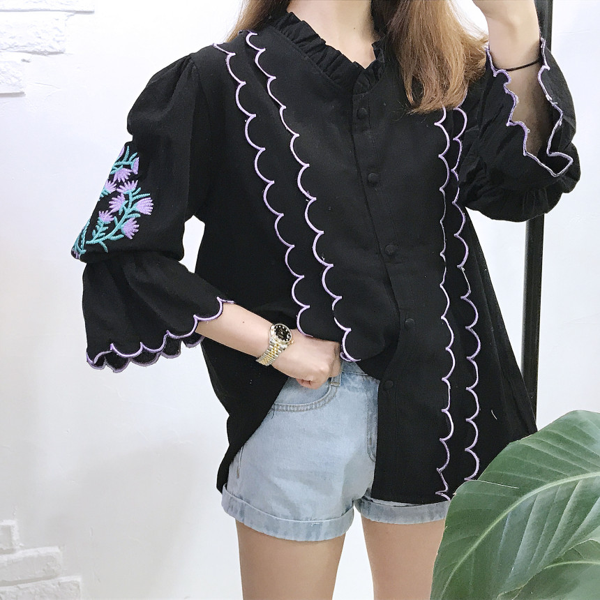 NEW FASHION LADY GIRL Blouse Wave embroidery blous