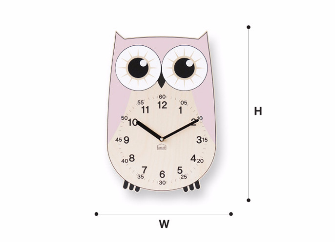 Pink owl pink silence wall clock design easy to re