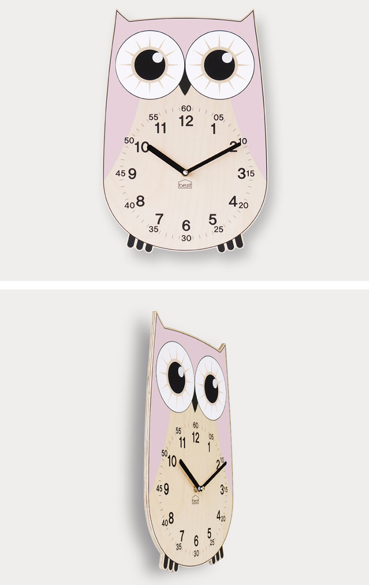 Pink owl pink silence wall clock design easy to re
