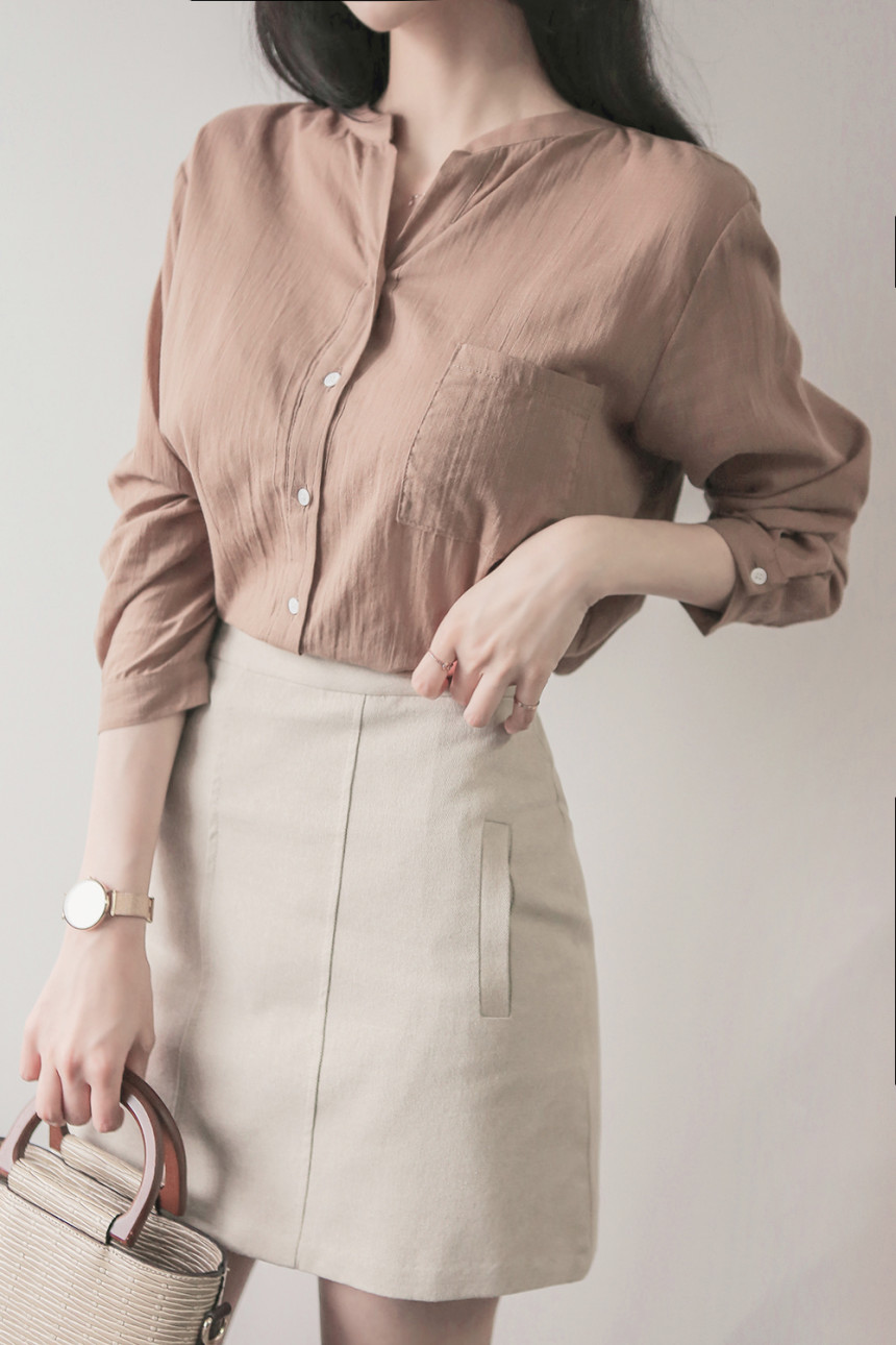 NEW FASHION LADY GIRL Blouse Henley Neck Basic
