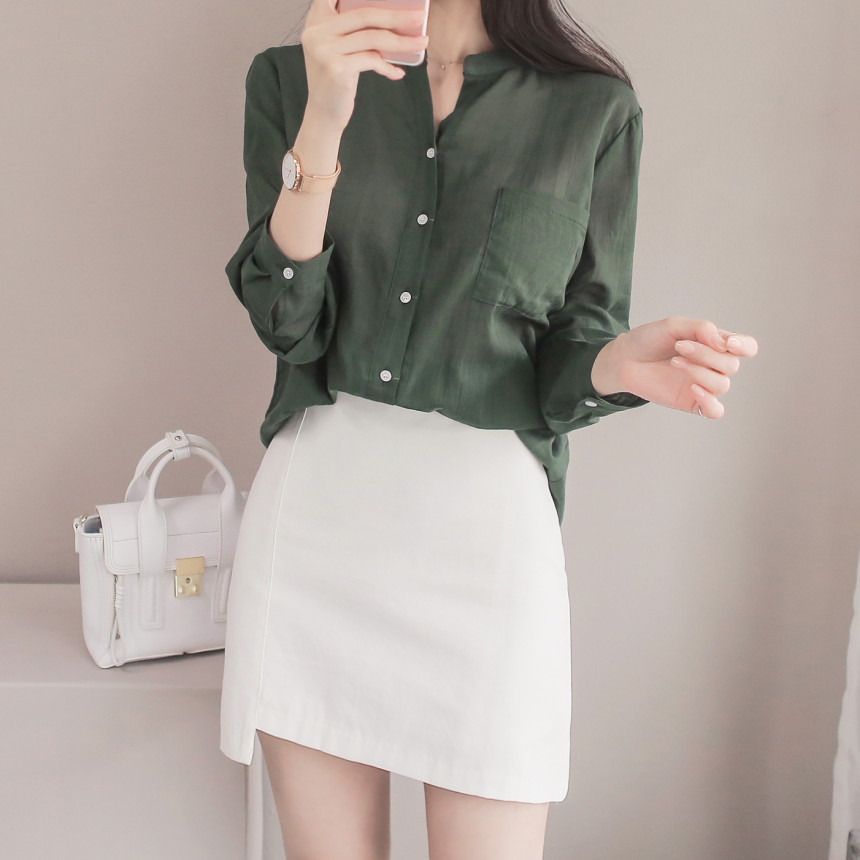 NEW FASHION LADY GIRL Blouse Henley Neck Basic