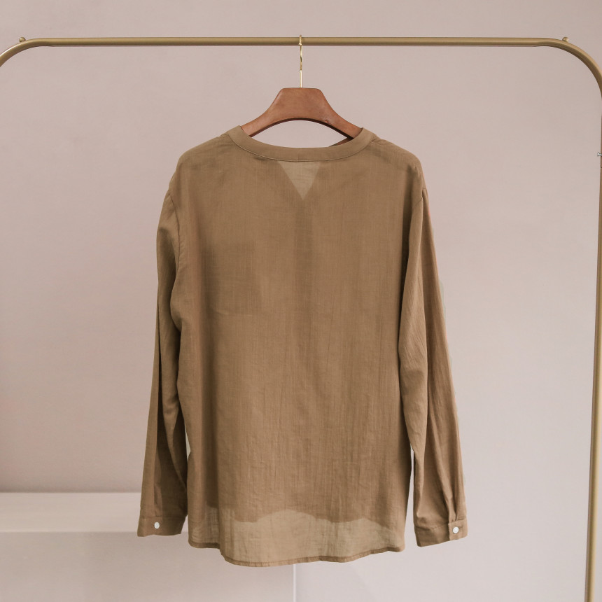 NEW FASHION LADY GIRL Blouse Henley Neck Basic
