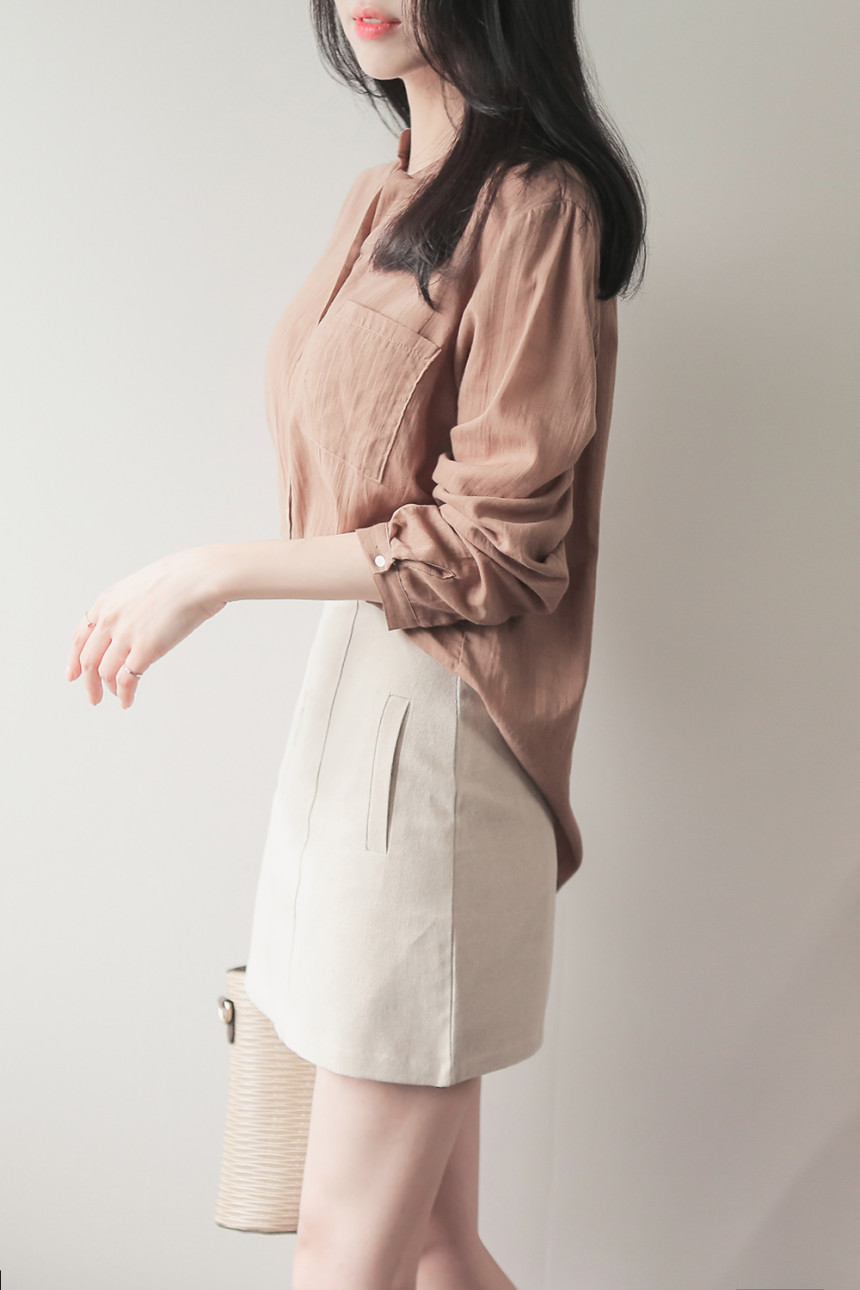 NEW FASHION LADY GIRL Blouse Henley Neck Basic