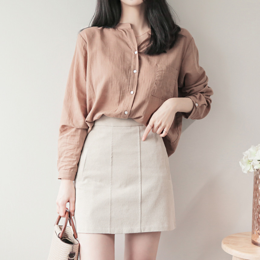 NEW FASHION LADY GIRL Blouse Henley Neck Basic