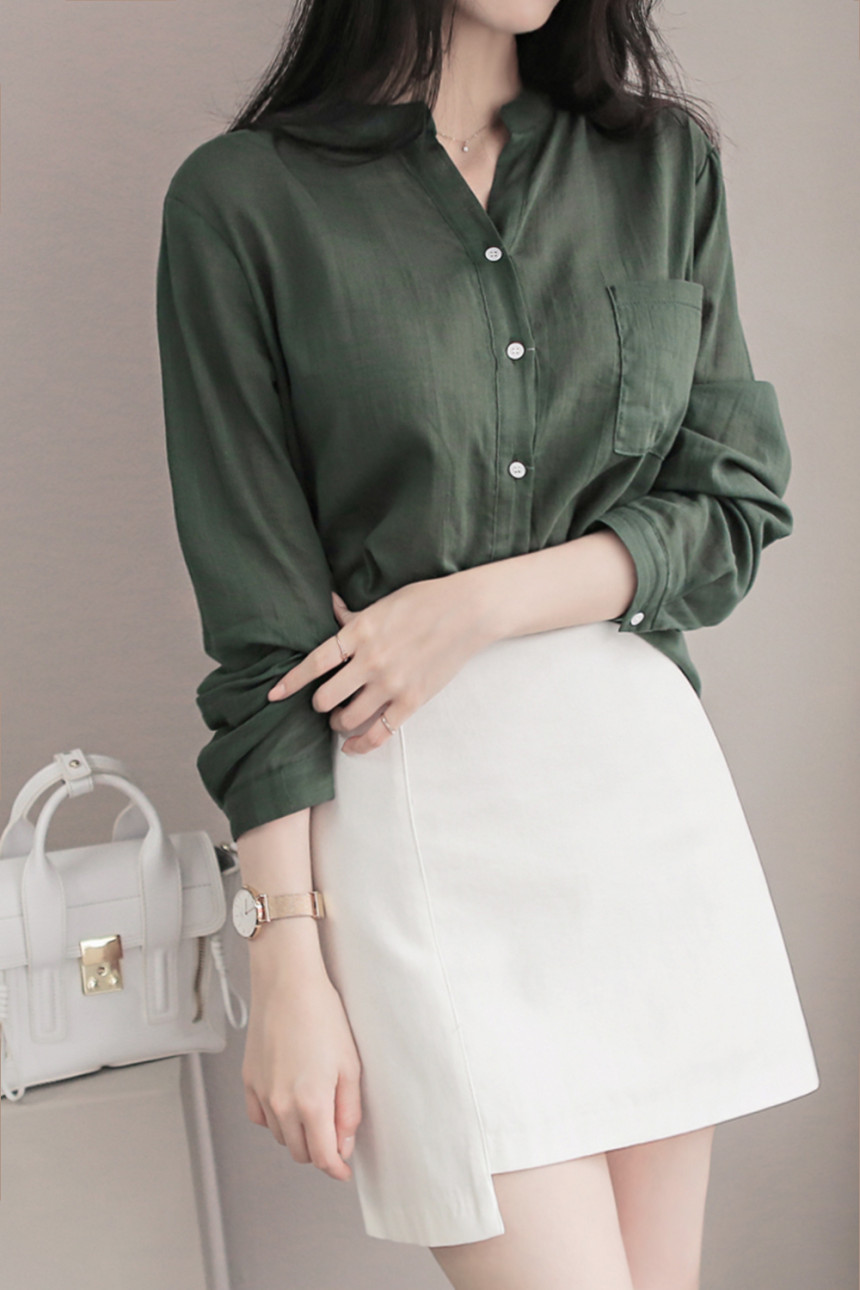 NEW FASHION LADY GIRL Blouse Henley Neck Basic