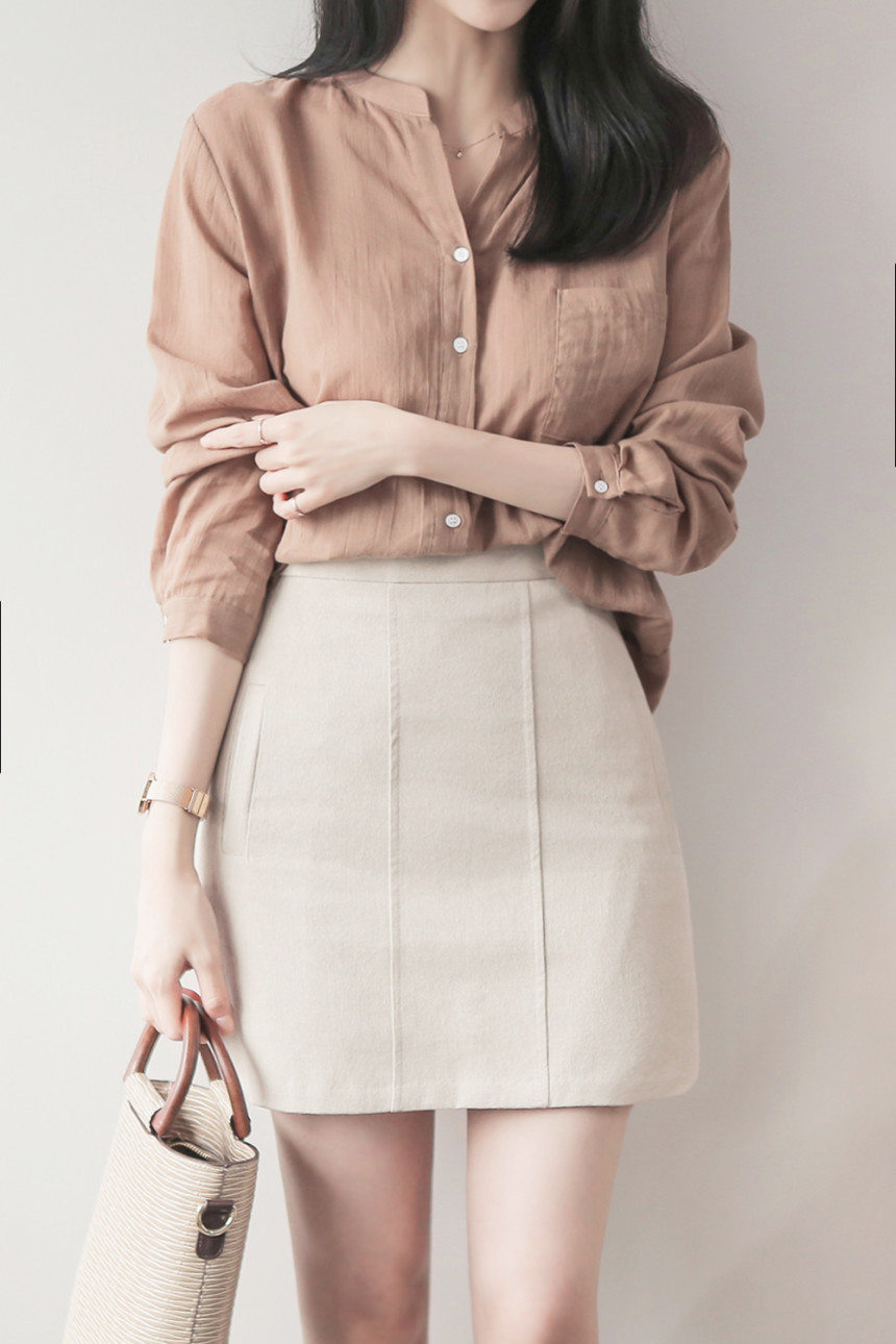 NEW FASHION LADY GIRL Blouse Henley Neck Basic