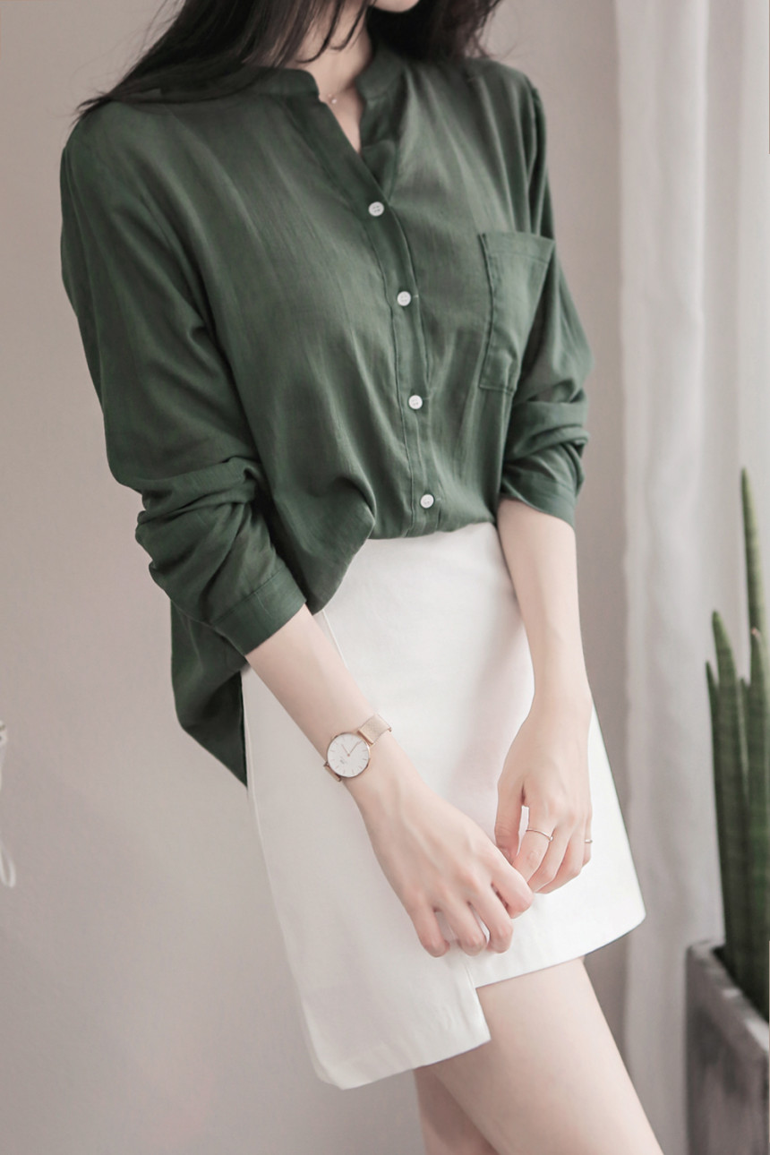 NEW FASHION LADY GIRL Blouse Henley Neck Basic