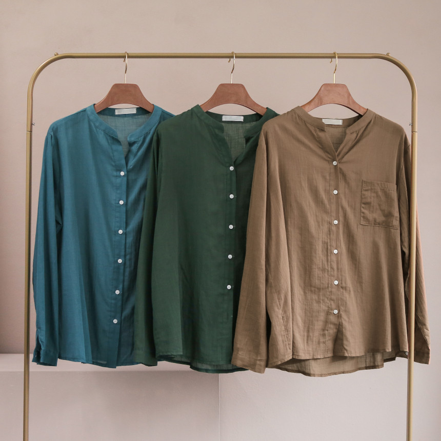 NEW FASHION LADY GIRL Blouse Henley Neck Basic