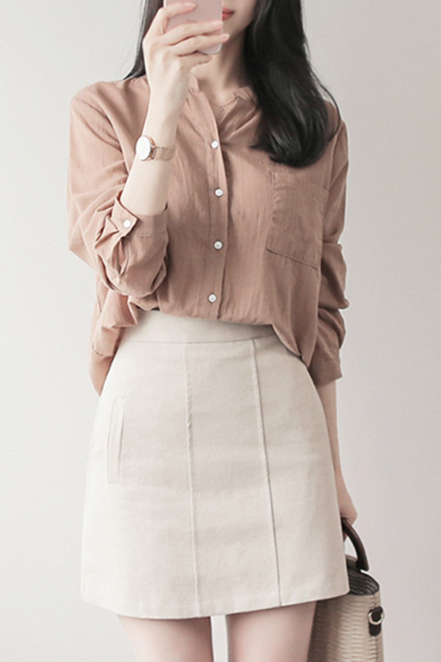 NEW FASHION LADY GIRL Blouse Henley Neck Basic
