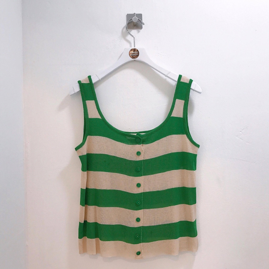 Cropped Top Collar Knit Button 2color Striped Slee